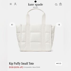 Kate Spade  KIP Cream Puffy Tote Small Brand New With Tags- Ships FREE